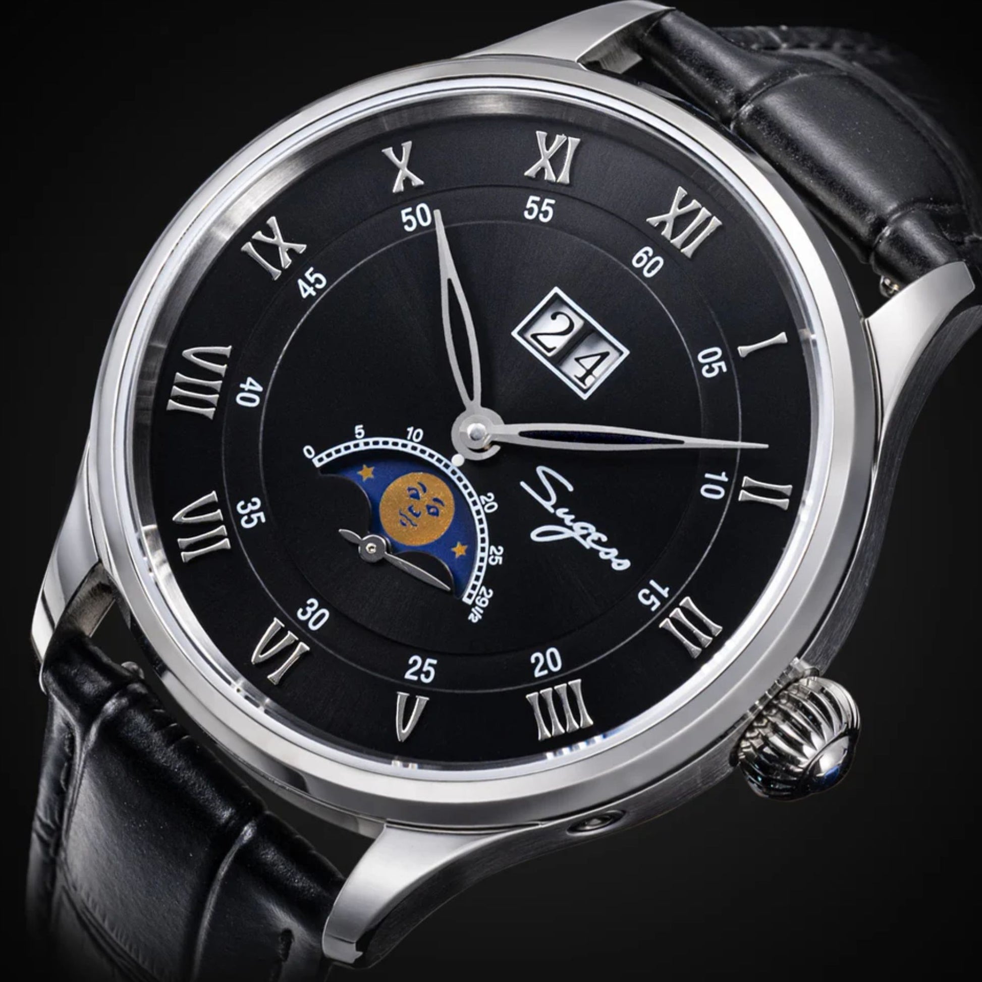 MoonPhase Master S437-2 Moon Phase Automatic Stainless Steel Case Black Dial