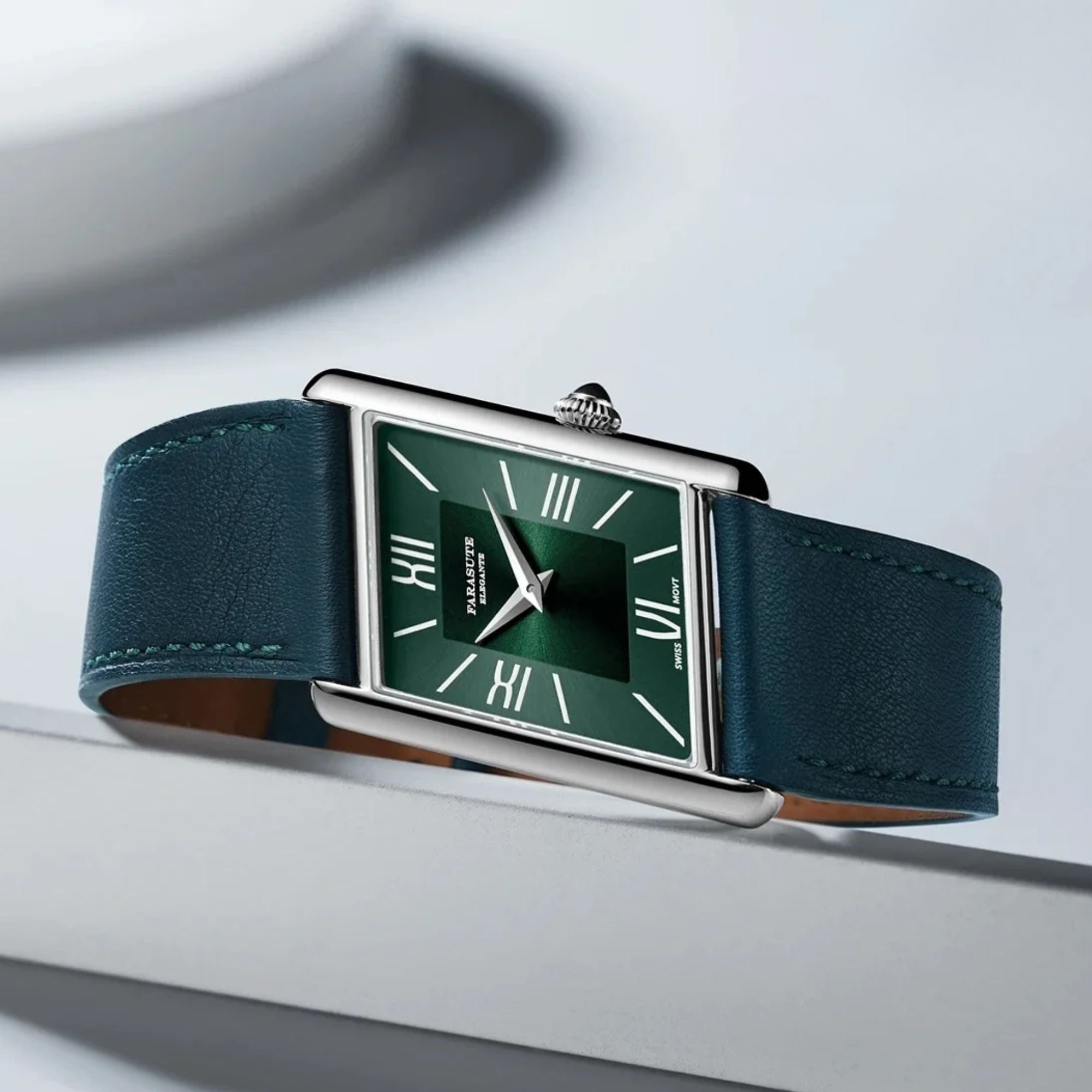 FARASUTE Men's Luxury Wristwatch with Sapphire Parallel Case - Aqua Green