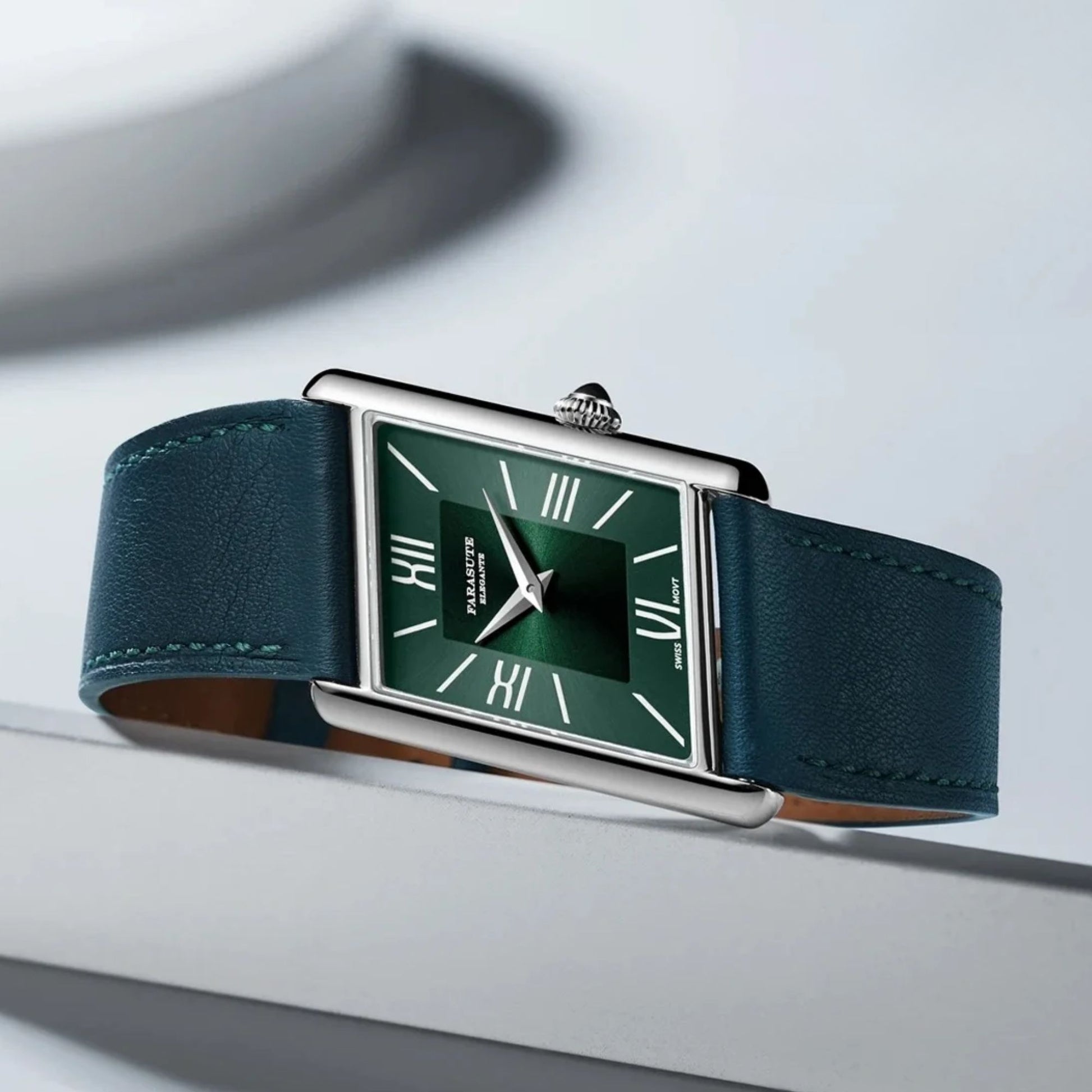 FARASUTE Men's Luxury Wristwatch with Sapphire Parallel Case - Aqua Green