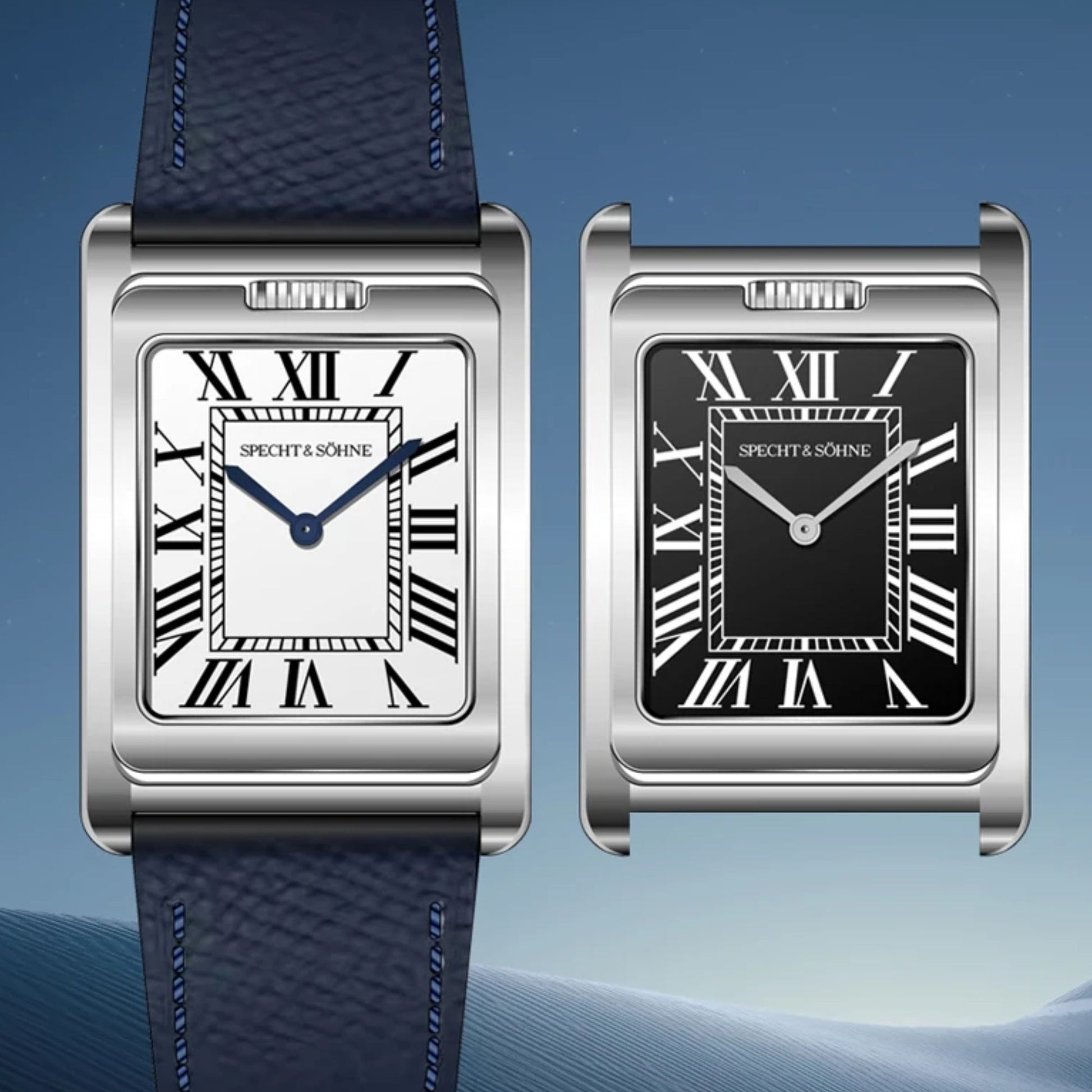 Specht & Söhne Square Double Face Men's Watches Stainless Steel Sapphire Crystal watch