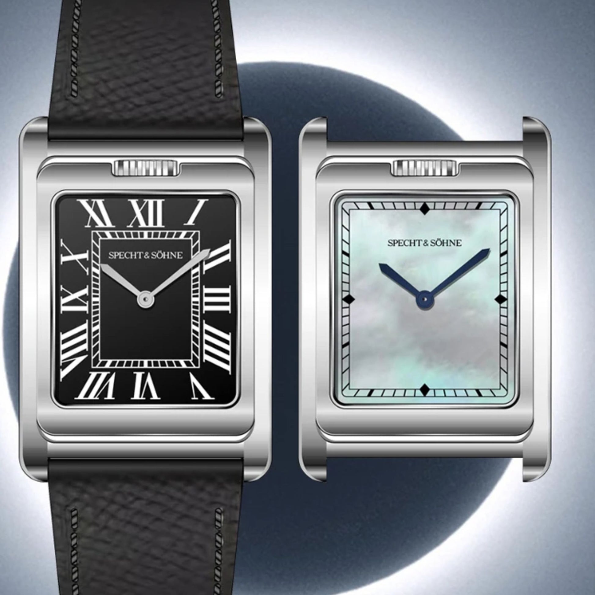 Specht & Söhne Square Double Face Men's Watches Stainless Steel Sapphire Crystal watch