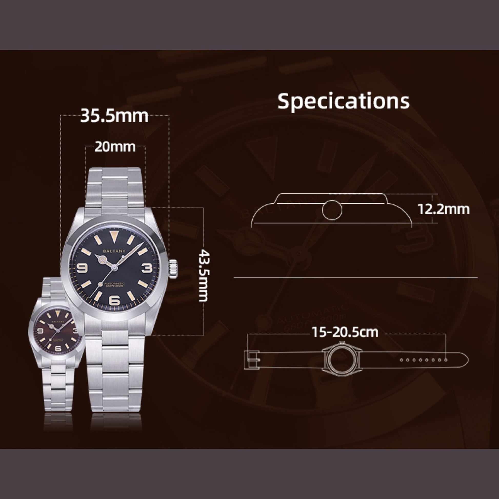 Baltany 36mm Explorer Homage Watch S4056 with Japanese Seiko NH-38