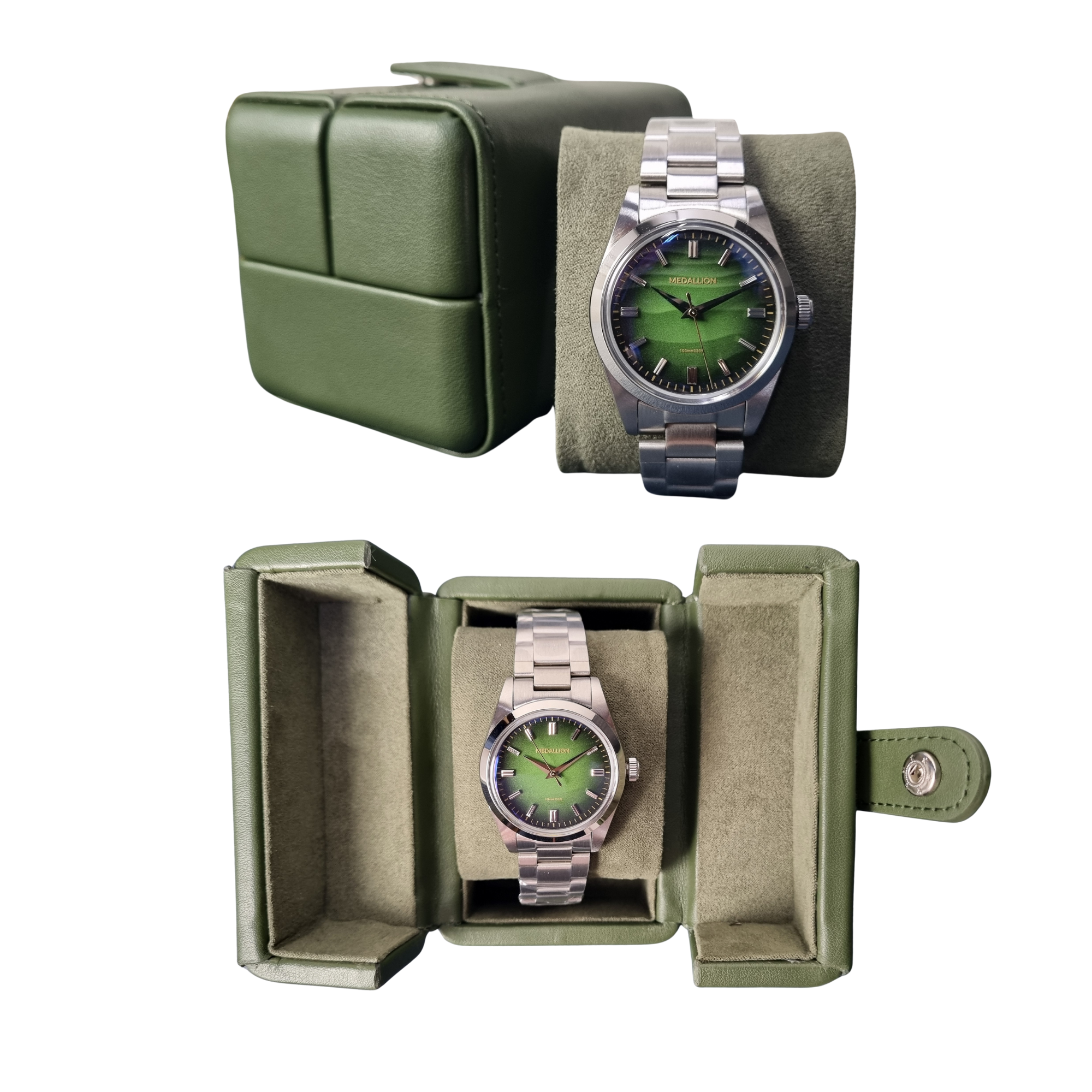 Dream Watches Premium Double Folding Leather Watch Case | Removable Cushion | Dual Shade | Suede Lined