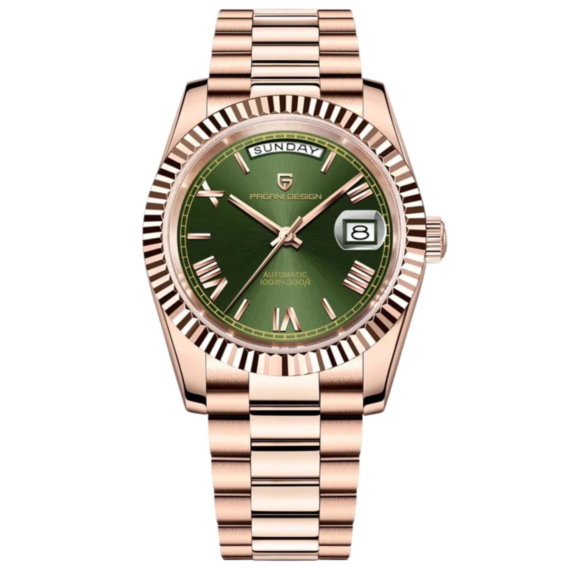 Pagani Design PD-1752 Presidential Day-Date Homage Automatic Movement (ST-16) | Stainless Steel Dial Men's 36 MM Watch | GREEN DIAL