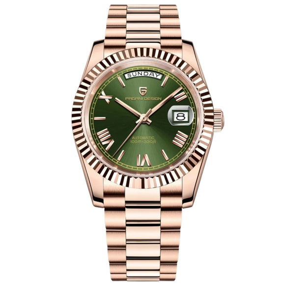 Pagani Design PD-1752 Presidential Day-Date Homage Automatic Movement (ST-16) | Stainless Steel Dial Men's 36 MM Watch | GREEN DIAL