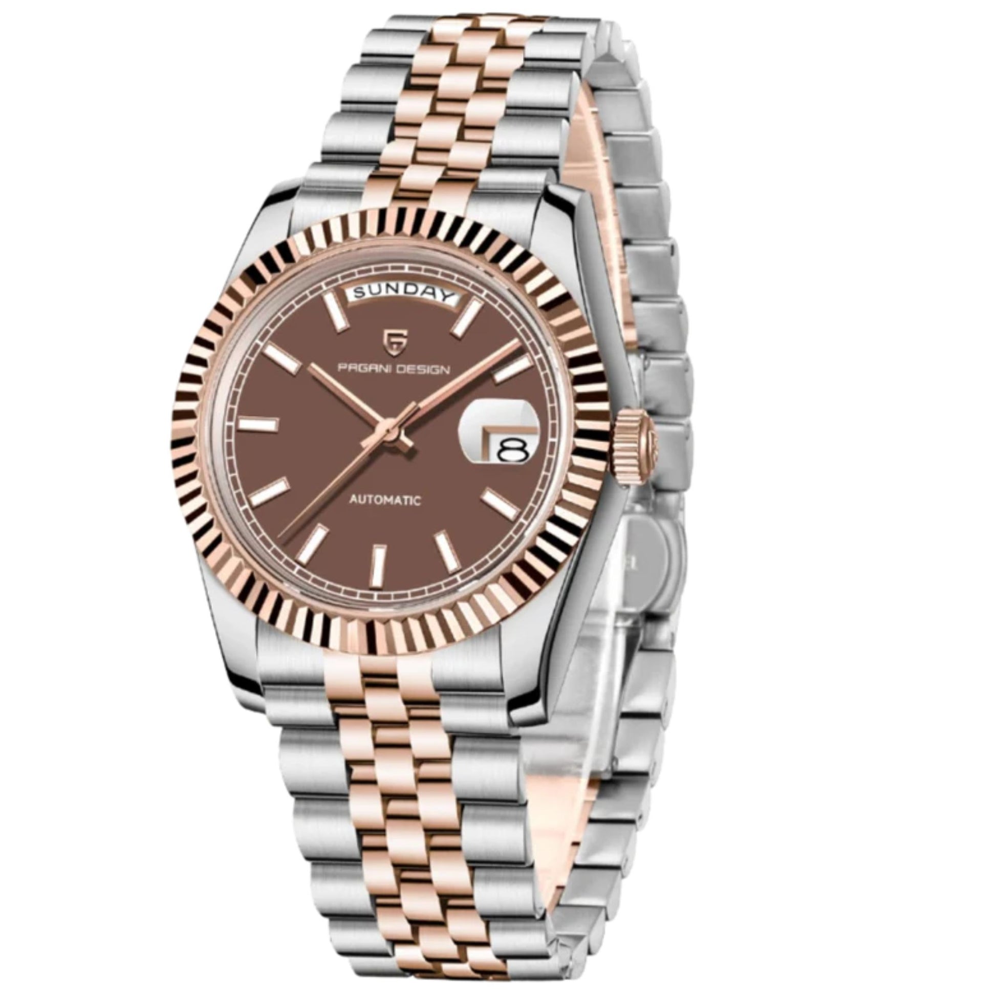 Pagani Design PD-1752 Presidential Day-Date Homage Automatic Movement (ST-16) | Stainless Steel Dial Men's 36 MM Watch | BROWN DIAL