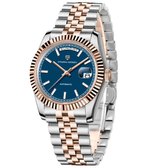 Pagani Design PD-1752 Presidential Day-Date Homage Automatic Movement (ST-16) | Stainless Steel Dial Men's 36 MM Watch | BLUE DIAL