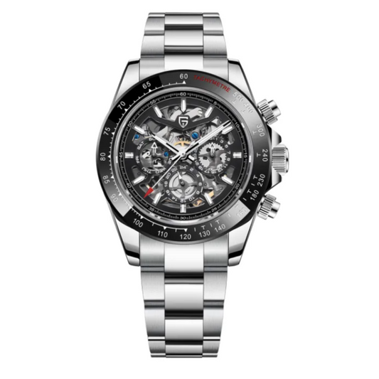 PAGANI DESIGN PD-1777 Automatic Stainless Steel Skeleton Mechanical Wrist Watch - Silver Black