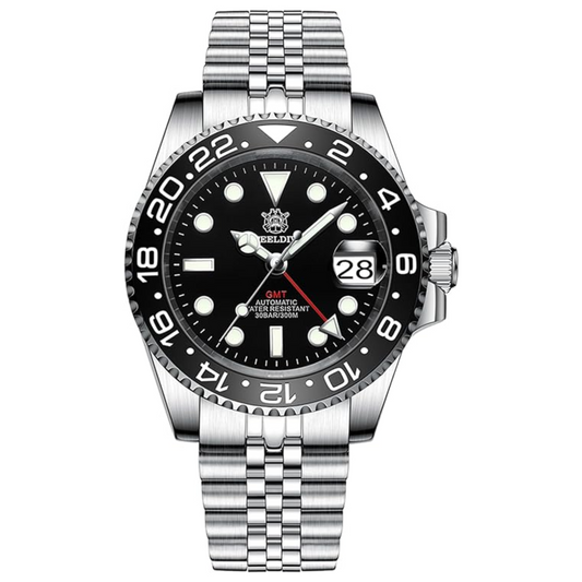 Steeldive SD1993 NH34 GMT Automatic Watch V2 Black With Jubilee Bracelet