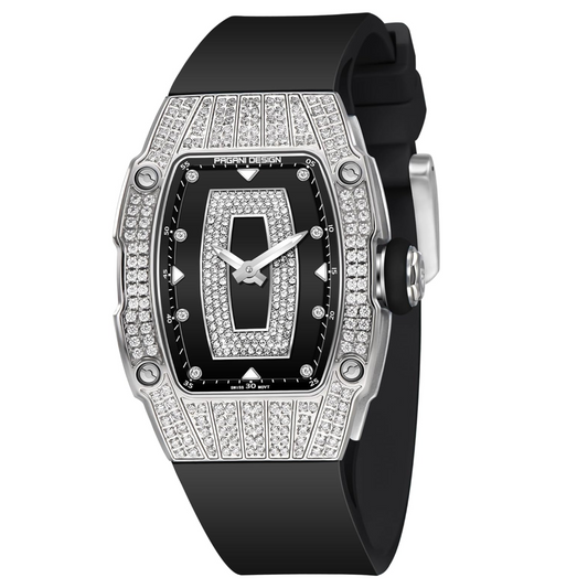 Pagani Design PD-YS013 Bergani Fashion Women's Diamond Inlaid Watch Waterproof Sports Waterproof Night Glow Trend Silicone Women's Watch - Silver Black