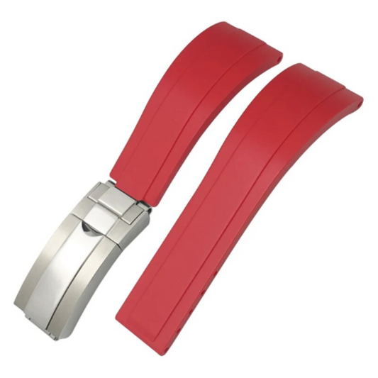 High End Curved FKM Rubber Watch Band - Oyster Style Deployment Clasp: 20 Mm -Red