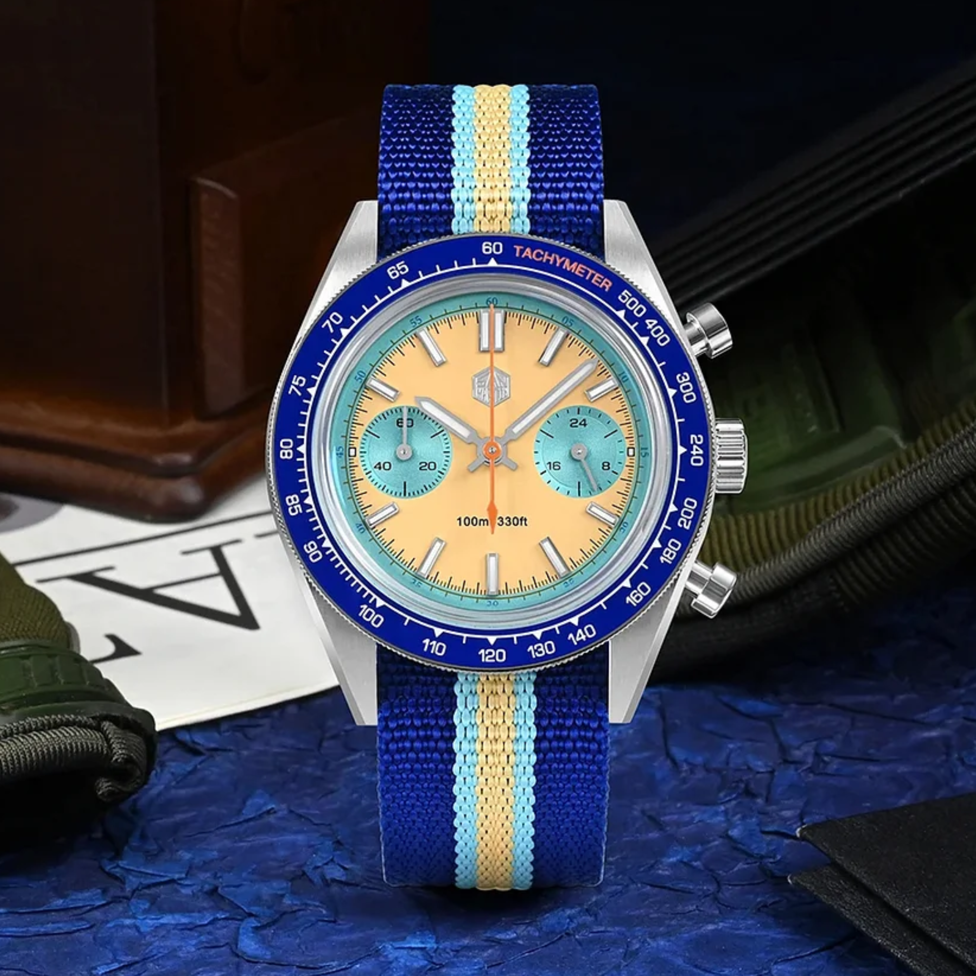 San Martin Chronograph VK64 Quartz Watch Original Design SN0116 - Beach