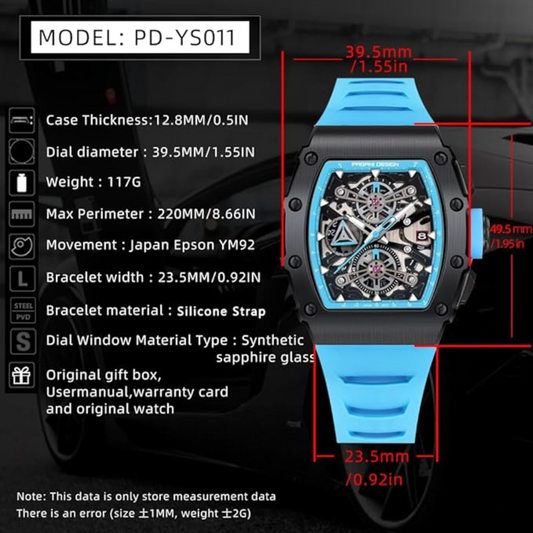 Pagani Design PD-YS011 Mens Skeleton Quartz Wristwatch YM92 Movt Watch for Men Sapphire Glass Stainless Steel Case Waterproof Clock