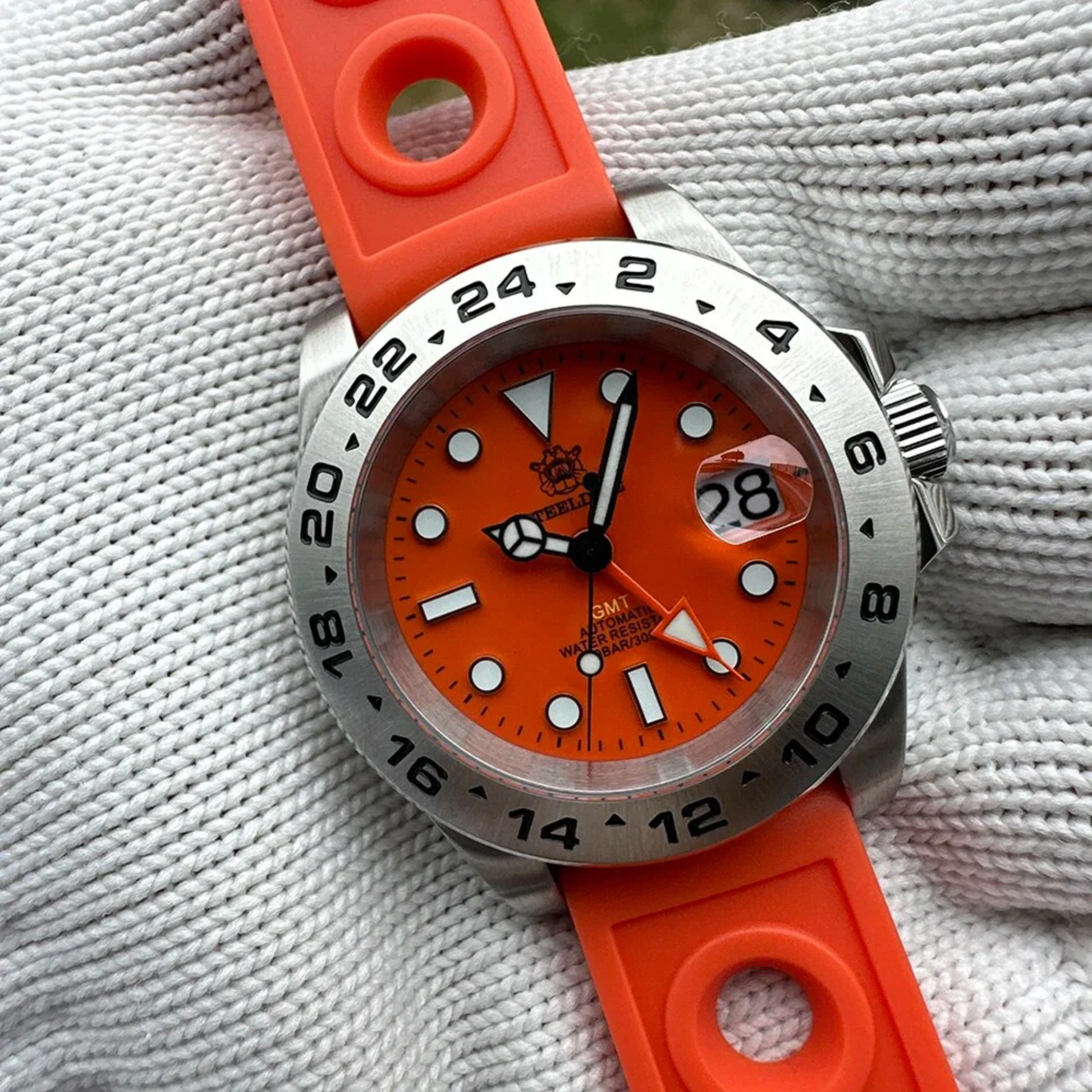 Steeldive SD1992 NH34 GMT Automatic Watch - Reddish - Orange Dial