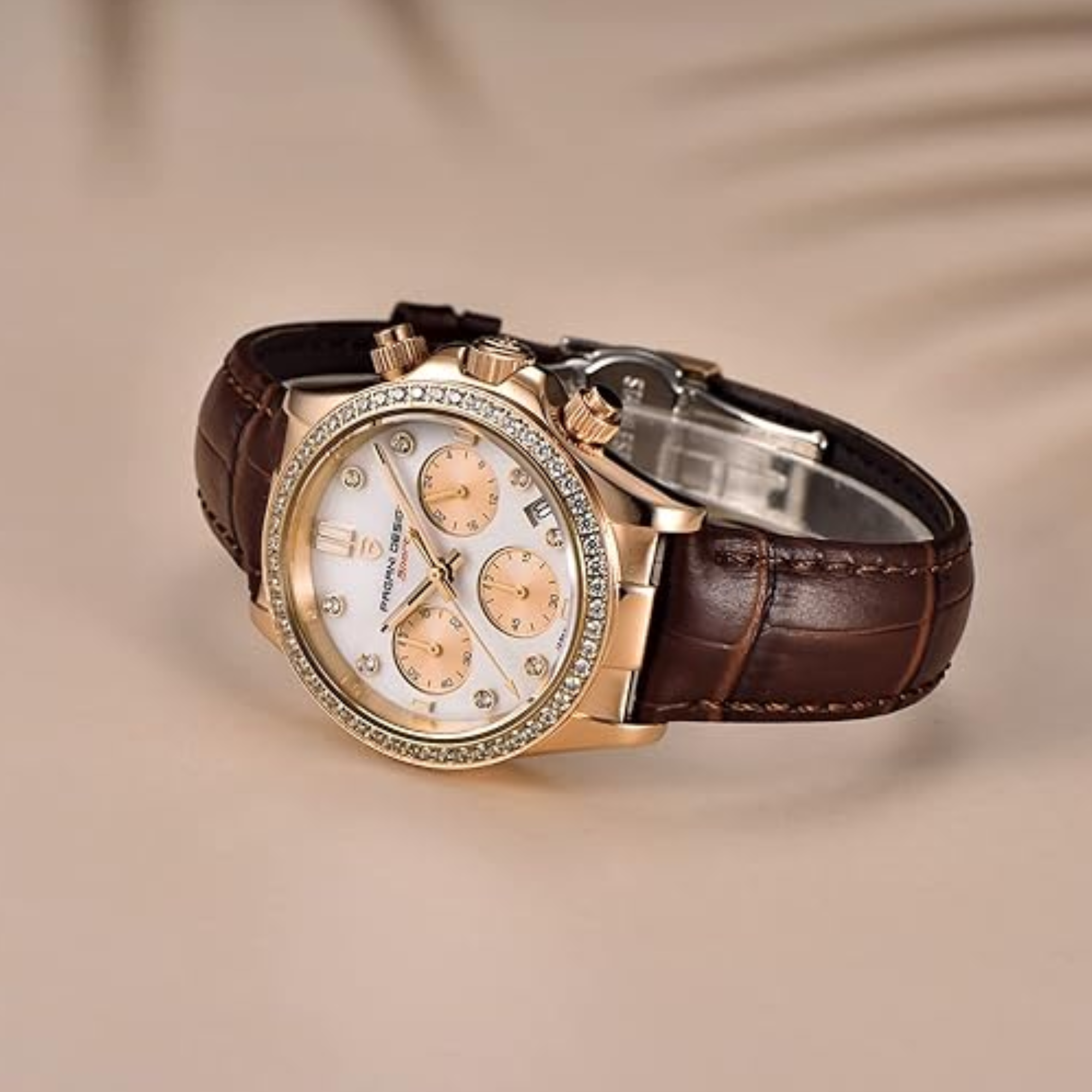 Pagani Design PD1730 Chronograph Date Quartz women's Watch  - Gold Dial with Brown Strap