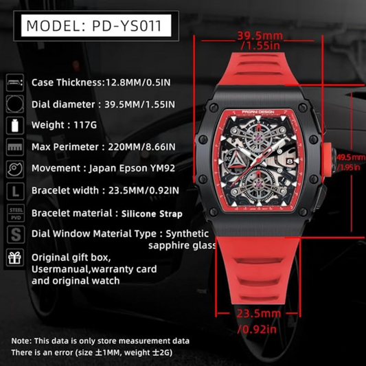 Pagani Design PD-YS011 Mens Skeleton Quartz Wristwatch YM92 Movt Watch for Men Sapphire Glass Stainless Steel Case Waterproof Clock