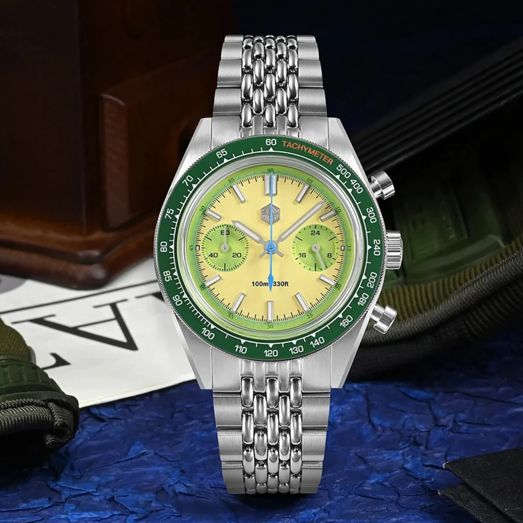 San Martin Chronograph VK64 Quartz Watch Original Design SN0116 - Avacado