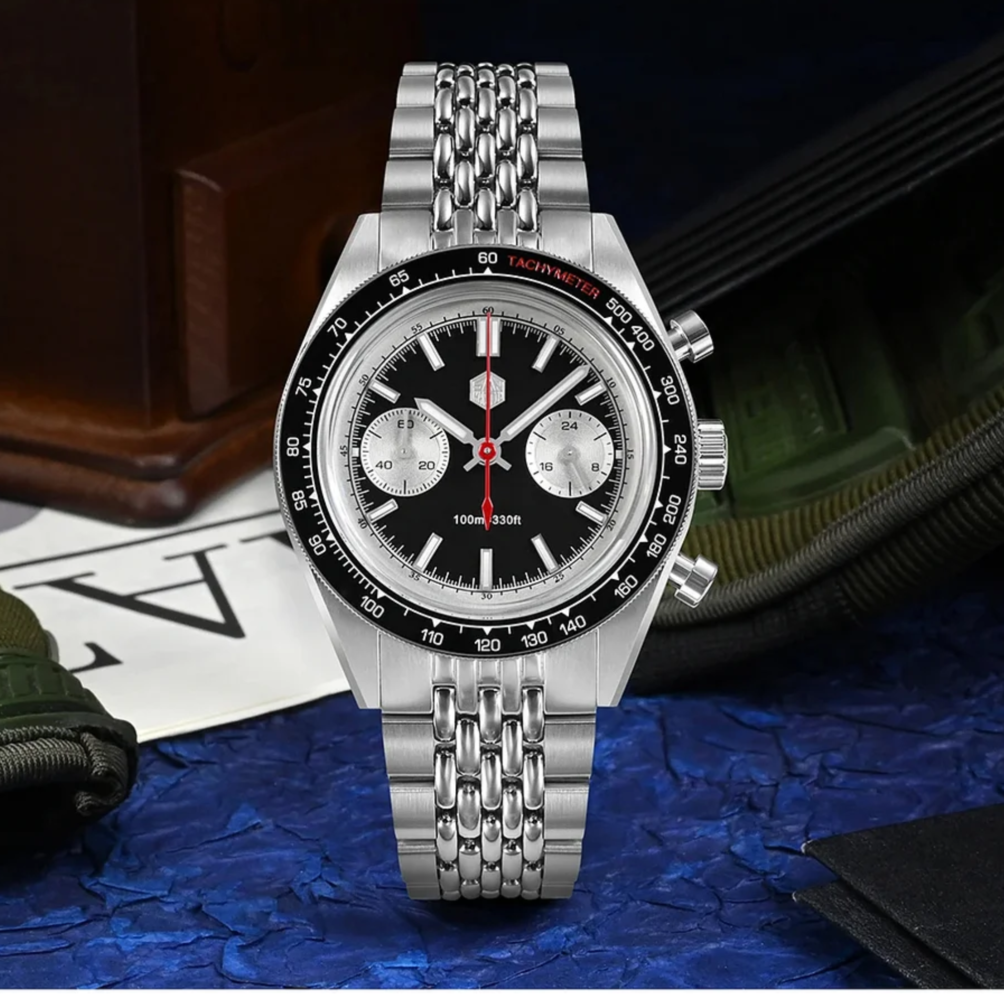 San Martin Chronograph VK64 Quartz Watch Original Design SN0116 - Black