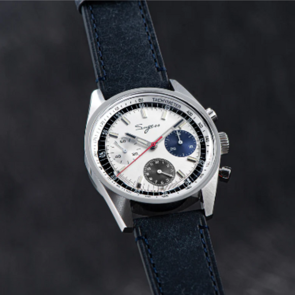 Sugess Chrono Heritage 442 Chronograph Special Dial Swan Neck Regulator White Dial With Blue Starp