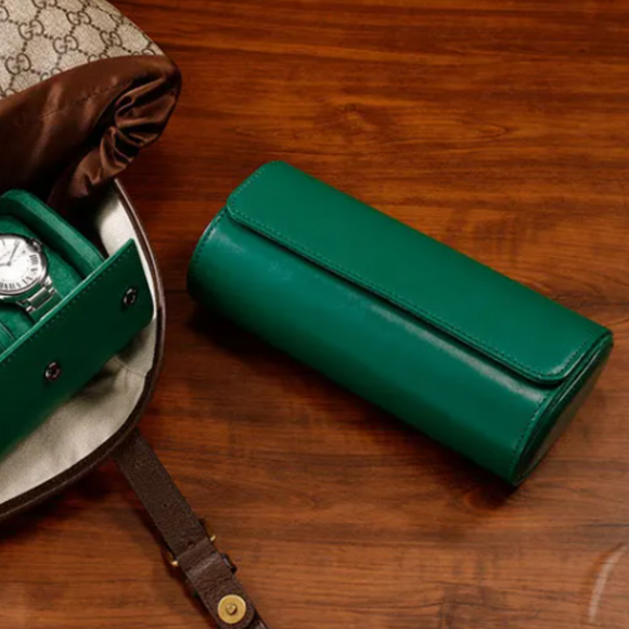 Dream Watches Trenta Premium Watch Storage and Travel Case : Triple Slot  |  Green Leather
