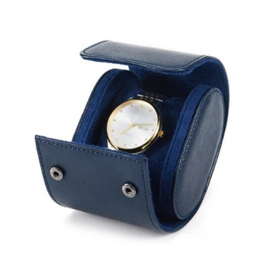 Dream Watches  Minuscle Premium Watch Storage and Travel Case : Single Slot  |  Navy-Blue Leather