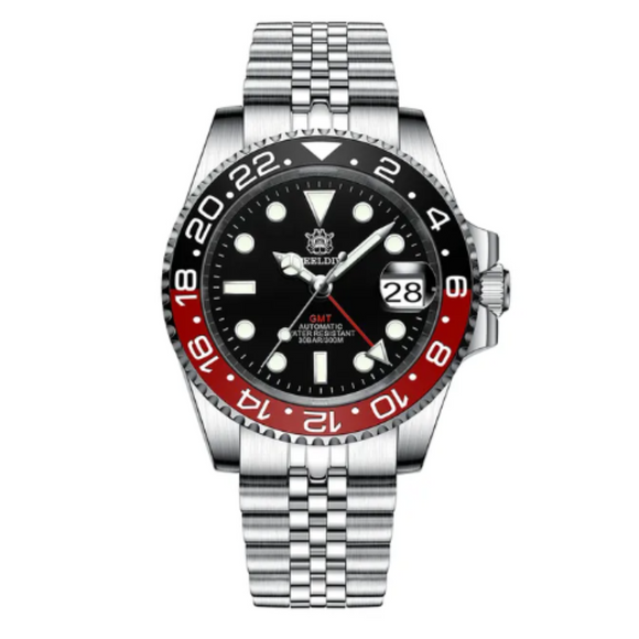 Steeldive SD1993 NH34 GMT Automatic Watch V2 Black/Red With Jubilee Bracelet