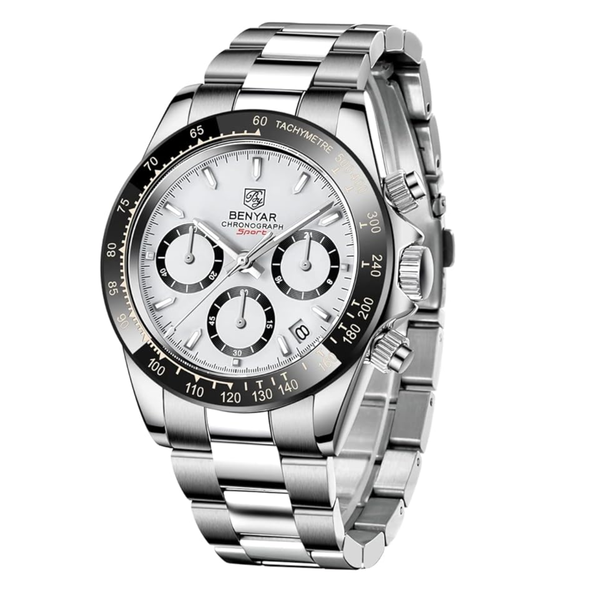 Benyar - BY-5169 White Classic Men's Watch with Chronograph and Stainless Steel Strap