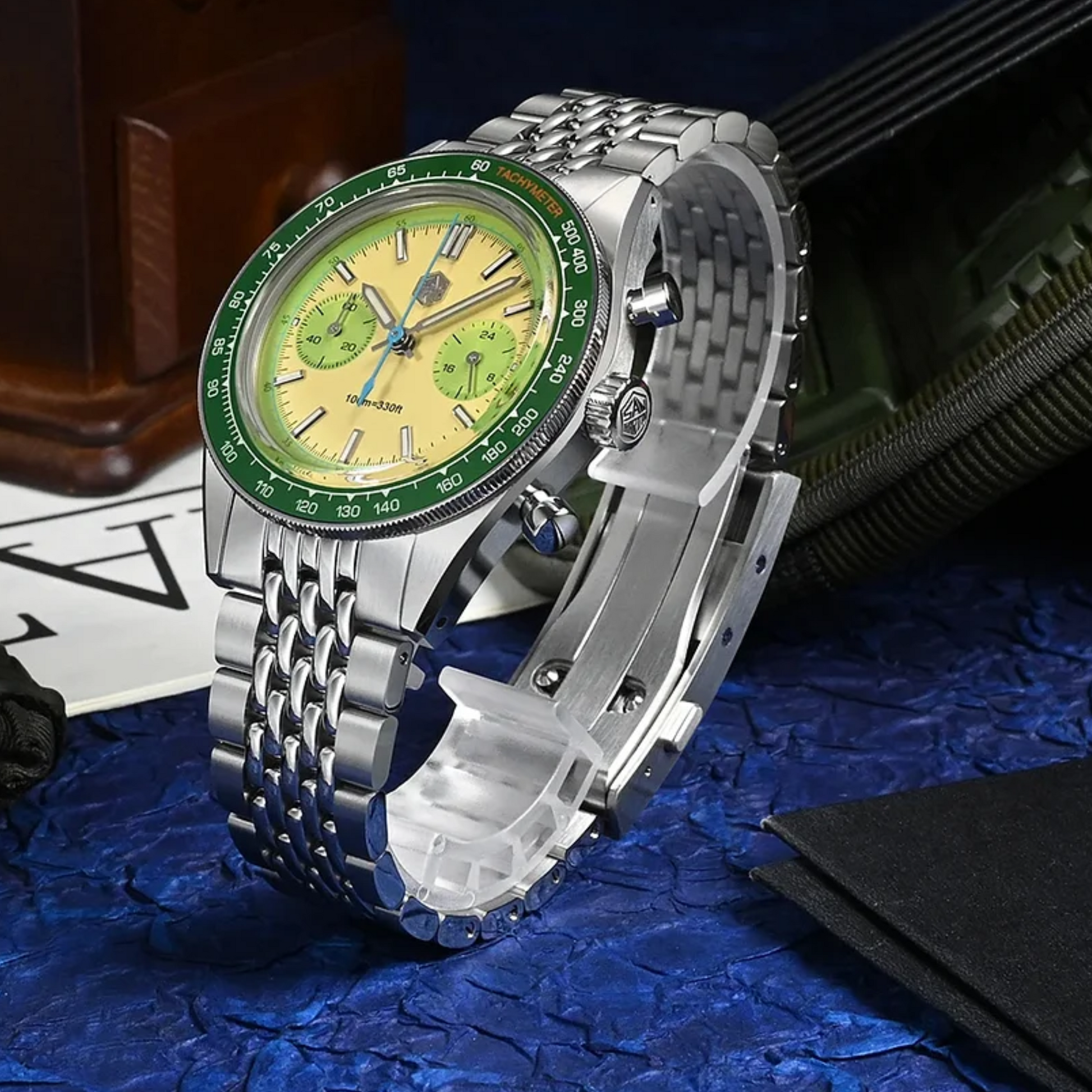 San Martin Chronograph VK64 Quartz Watch Original Design SN0116 - Avacado