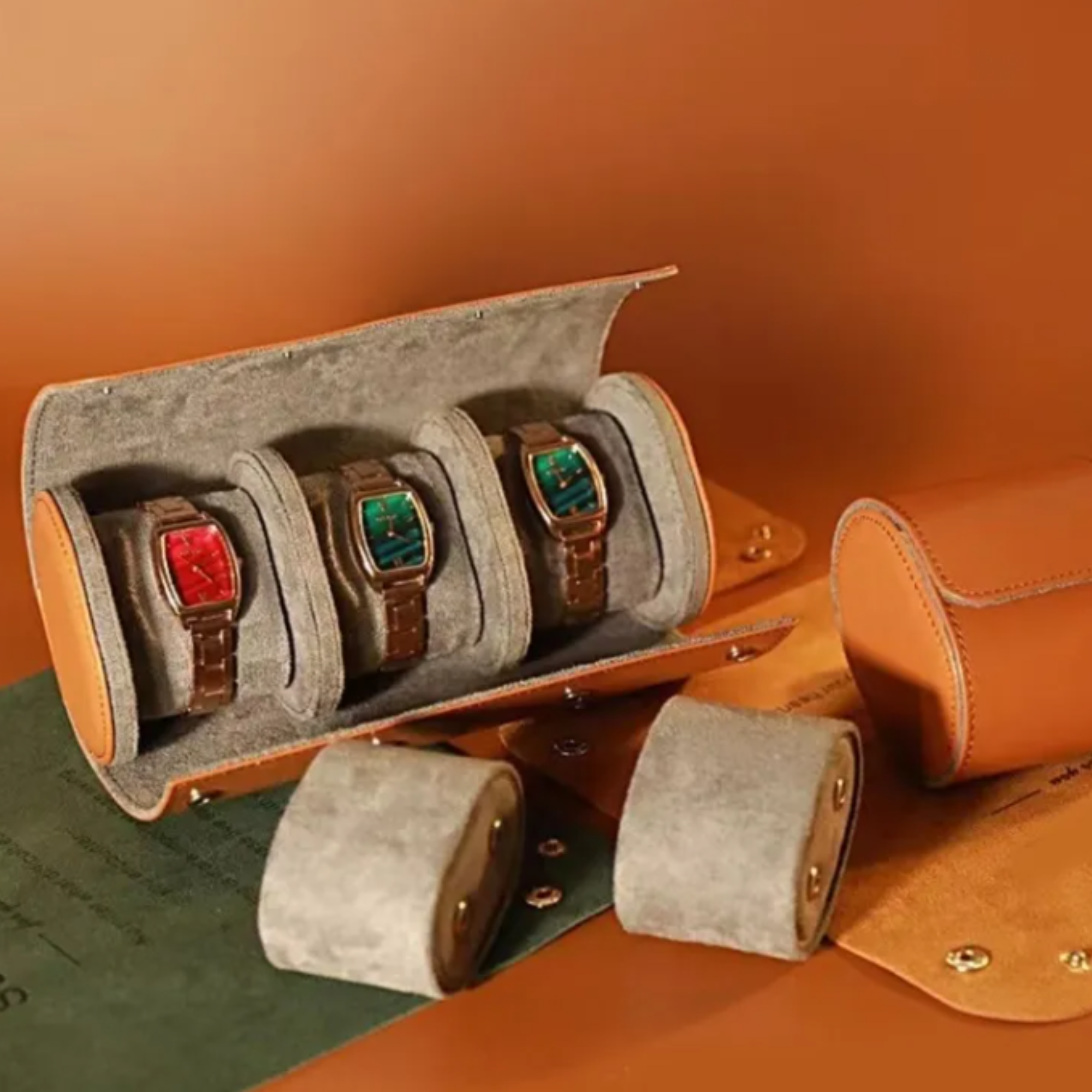 Dream Watches Trenta Premium Watch Storage and Travel Case : Triple Slot  |  Brown Leather