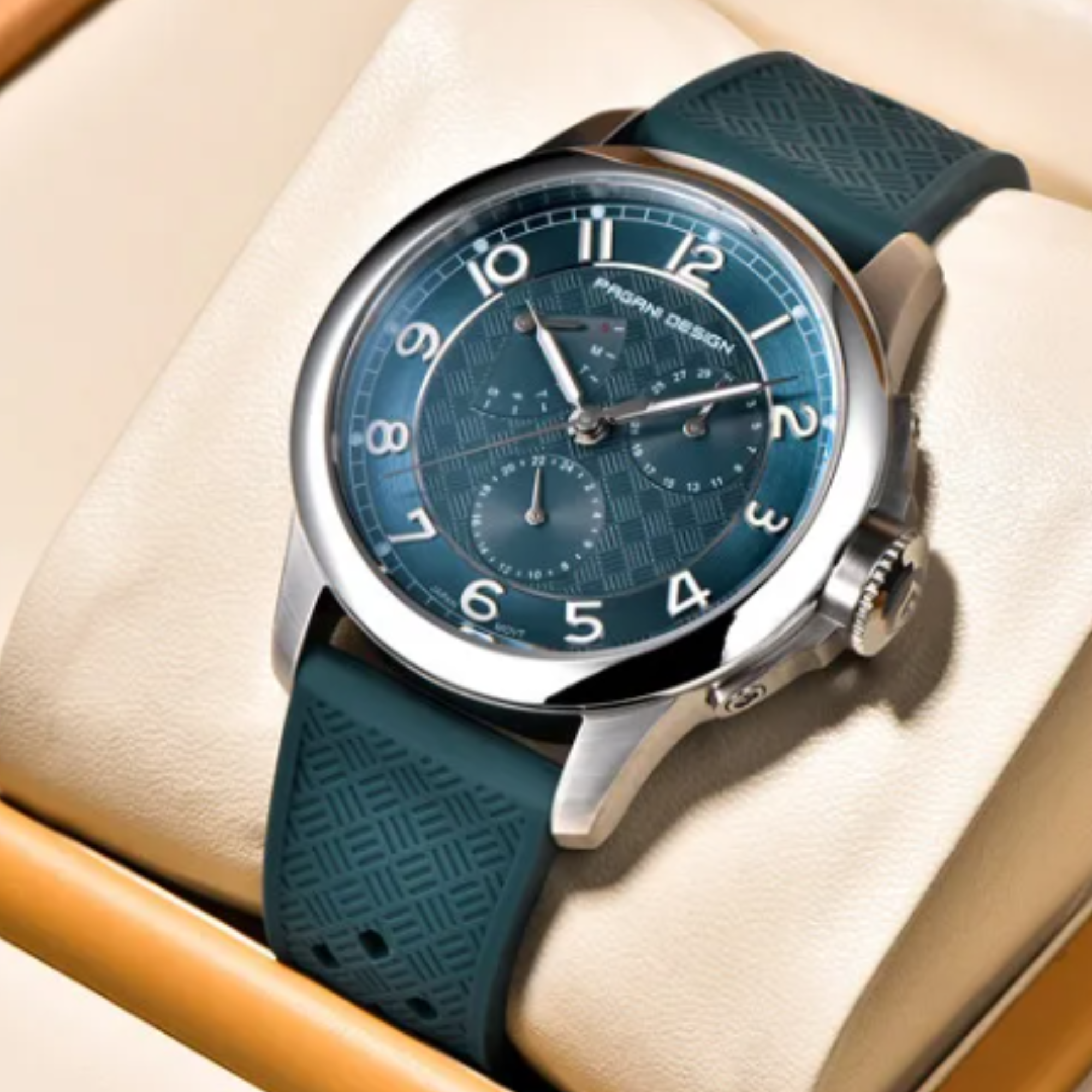 Pagani Design PD-1780 Japanese Quartz Movement Wristwatch with Sapphire Crystal Calendar New 24 Hours 100M Waterproof Watch - Sea Blue/Green Dial