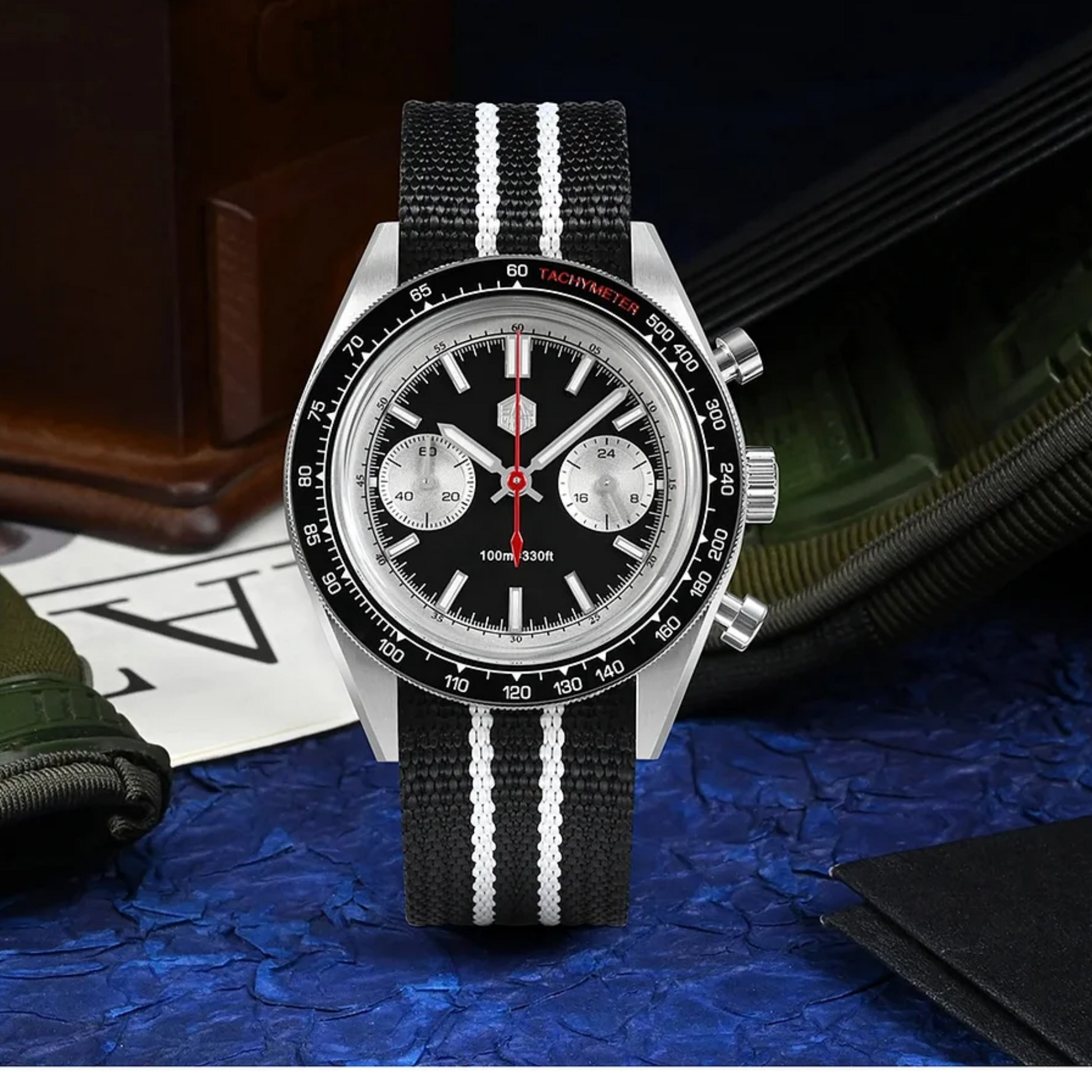 San Martin Chronograph VK64 Quartz Watch Original Design SN0116 - Black