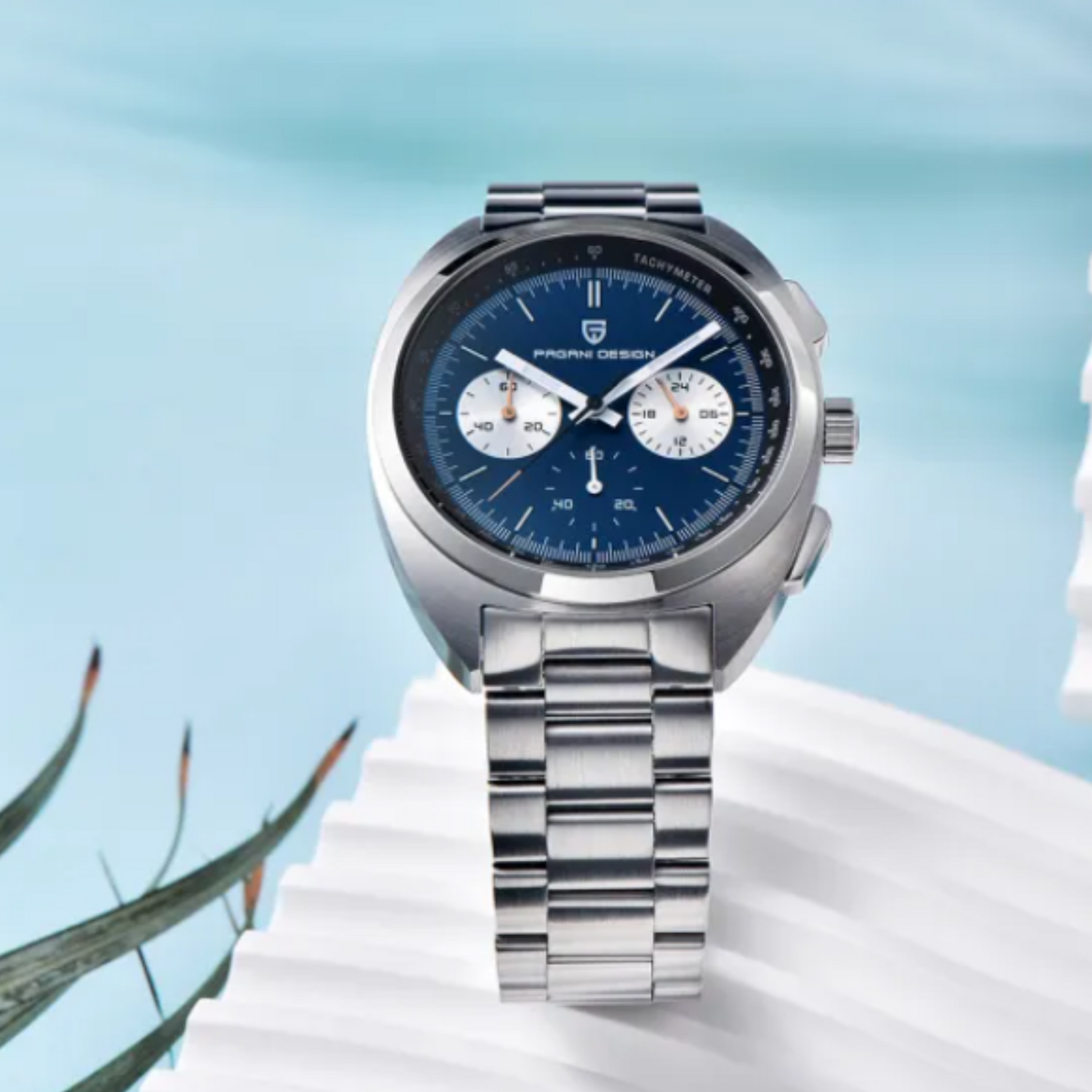 PAGANI DESIGN PD-1782 Men's Quartz Watches Chronograph Stainless Steel 40mm Sports Wrist Watch for Men - Blue Dial