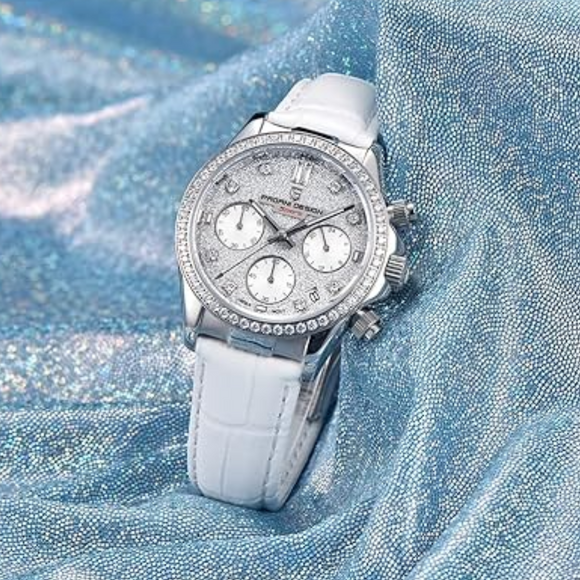 Pagani Design PD1730 Chronograph Date Quartz women's Watch - White Dial with White Strap