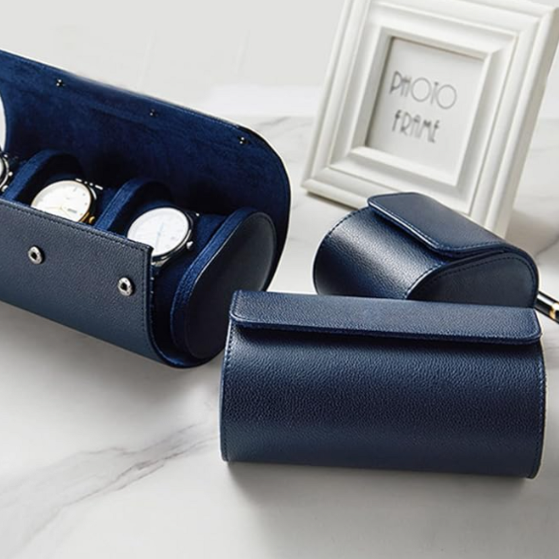 Dream Watches  Minuscle Premium Watch Storage and Travel Case : Single Slot  |  Navy-Blue Leather