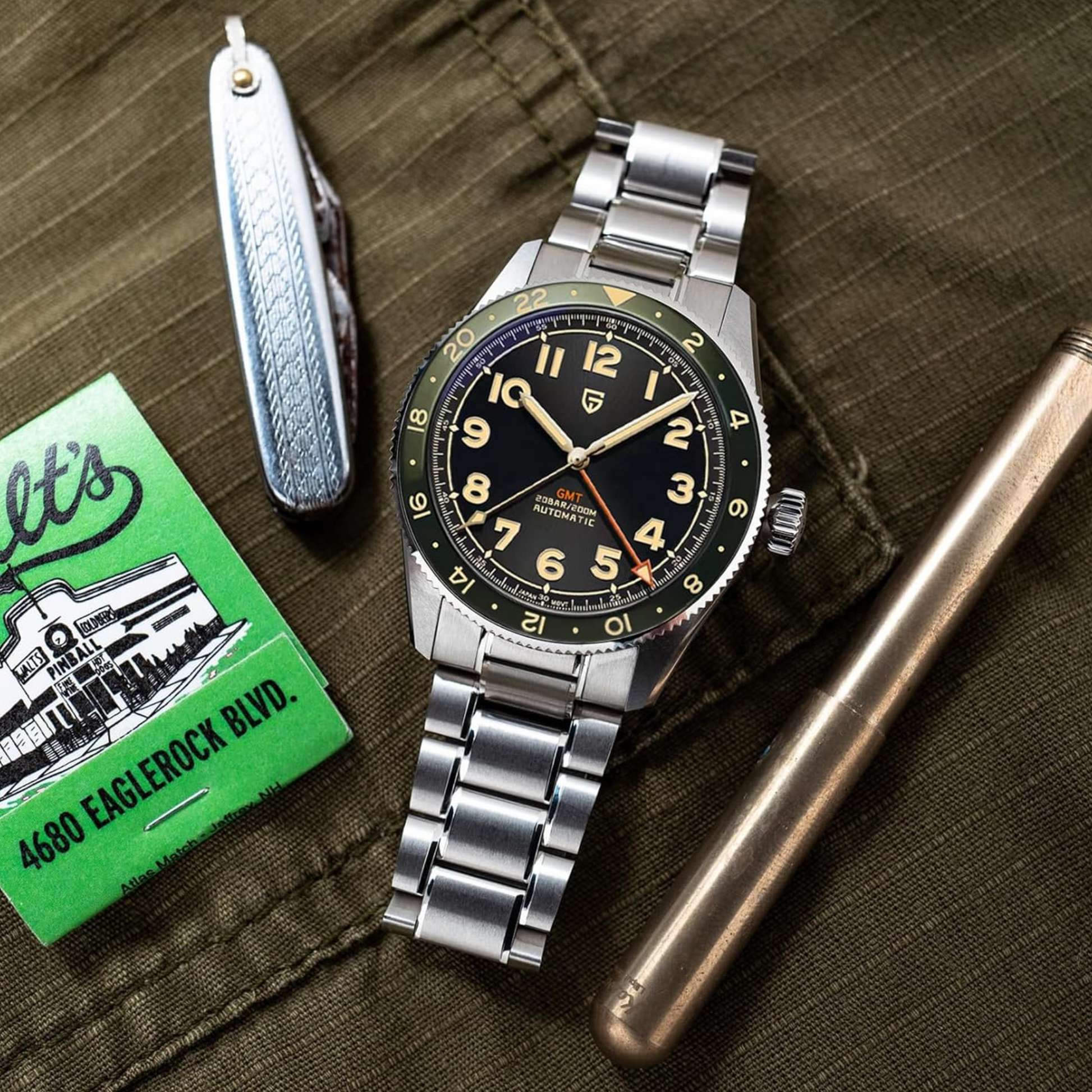 Pagani Design PD-1784 Men's Automatic Mechanical Watch NH34 Japanese Movement GMT Stainless Steel 200M Waterproof Business Watch 40mm - Green Dial