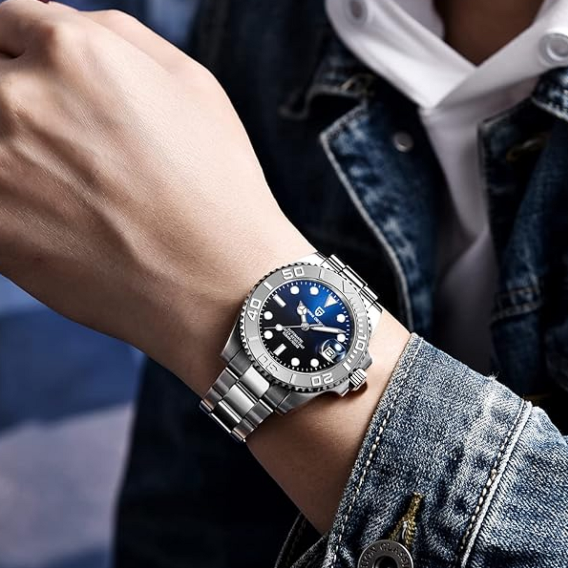 Pagani Design PD-1651 40mm Mens Automatic Waterproof Mechanical Watch (Seiko NH-35 Movement) Yatch-Master Hommage - Black Blue