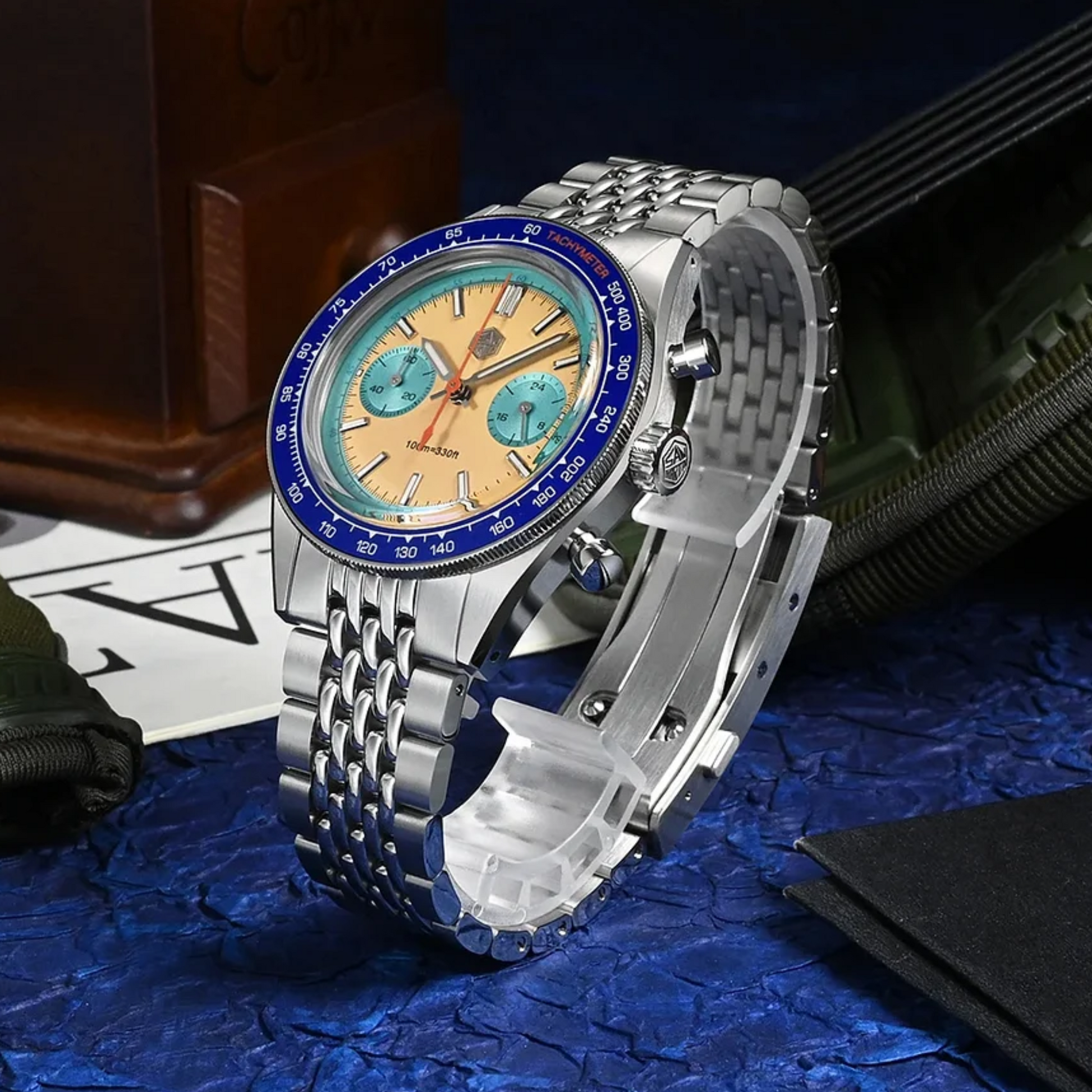 San Martin Chronograph VK64 Quartz Watch Original Design SN0116 - Beach