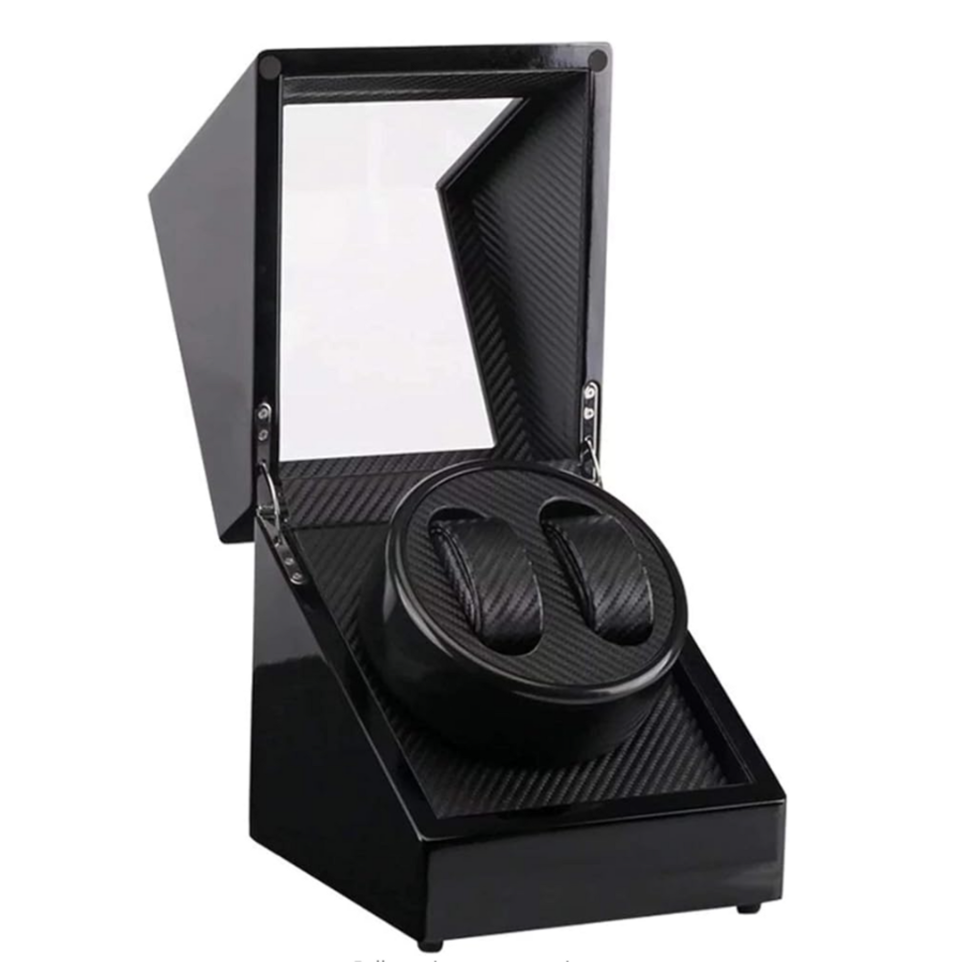 Automatic Double Watch Winder Box Luxurious Wooden Shell Piano Paint Exterior & Silent Wrist Watch Motor: Black-Carbon Fiber