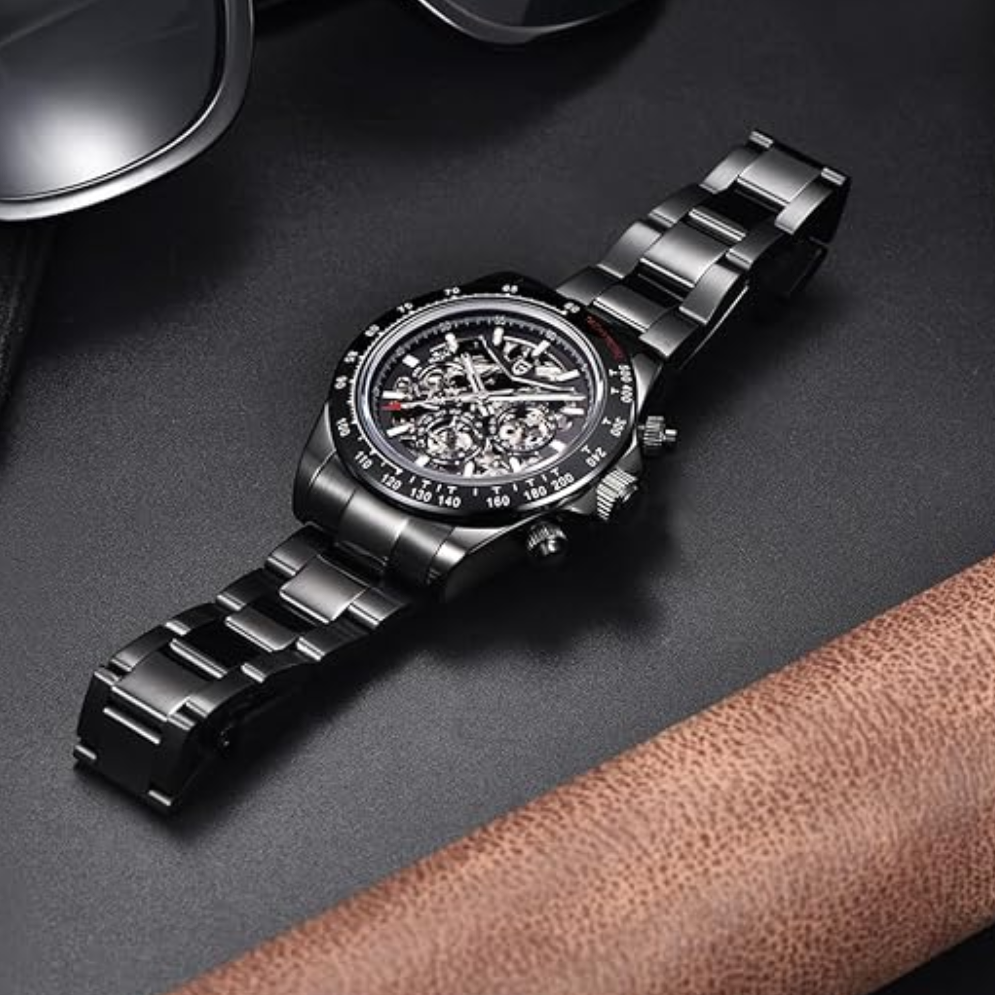 PAGANI DESIGN PD-1777 Automatic Men's Watches Stainless Steel Skeleton Watch -  Black