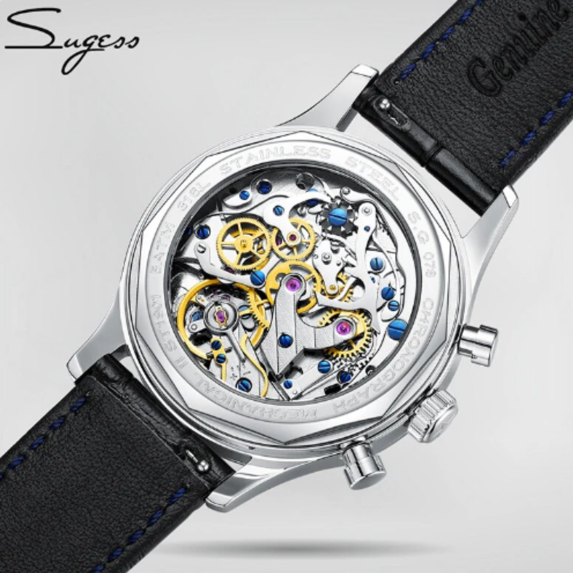 Sugess 40mm Pilot Chronograph with ST1901 Movement - Gooseneck Regulator Mens Watch