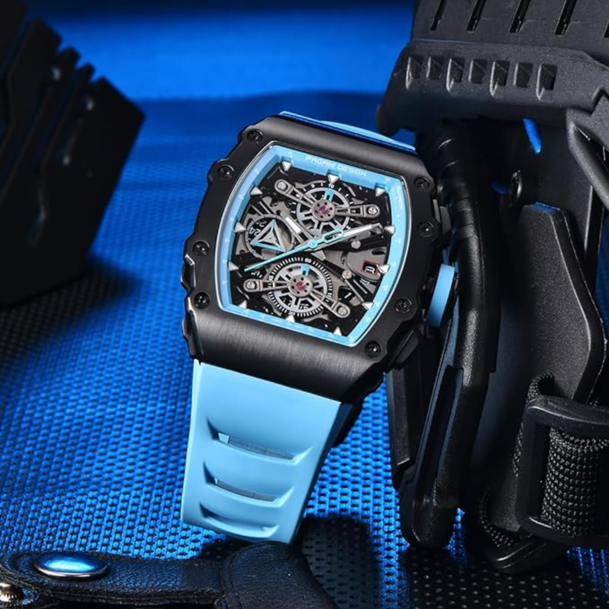 Pagani Design PD-YS011 Mens Skeleton Quartz Wristwatch YM92 Movt Watch for Men Sapphire Glass Stainless Steel Case Waterproof Clock