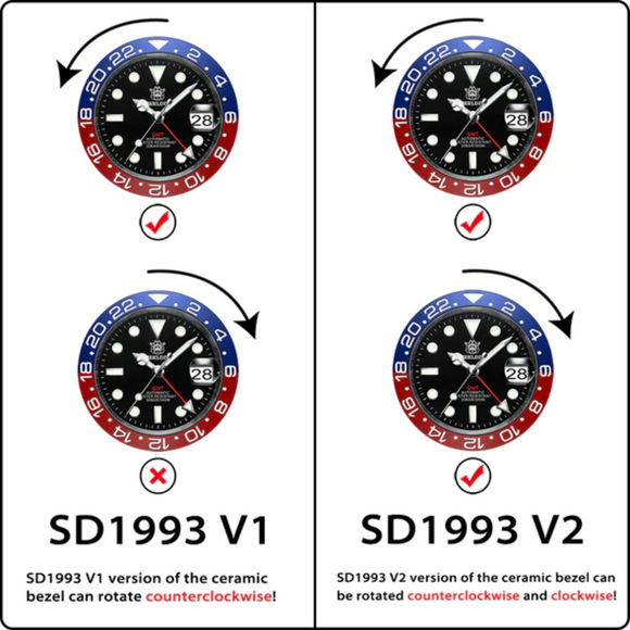 Steeldive SD1993 NH34 GMT Automatic Watch V2 Red/Blue With Jubilee Bracelet
