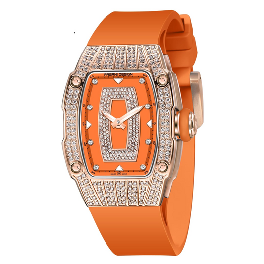 Pagani Design PD-YS013 Bergani Fashion Women's Diamond Inlaid Watch Waterproof Sports Waterproof Night Glow Trend Silicone Women's Watch - Gold Orange