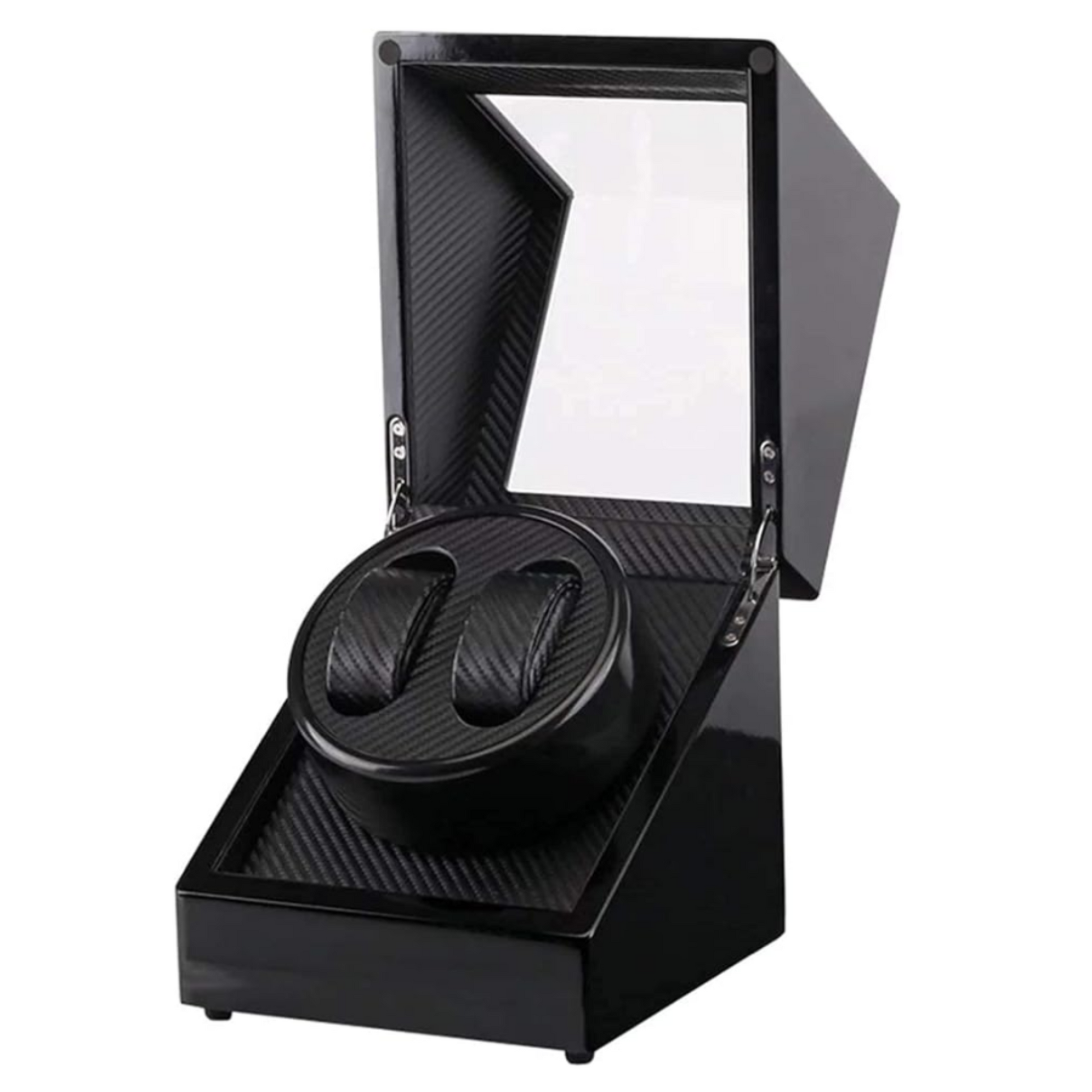 Automatic Double Watch Winder Box Luxurious Wooden Shell Piano Paint Exterior & Silent Wrist Watch Motor: Black-Carbon Fiber
