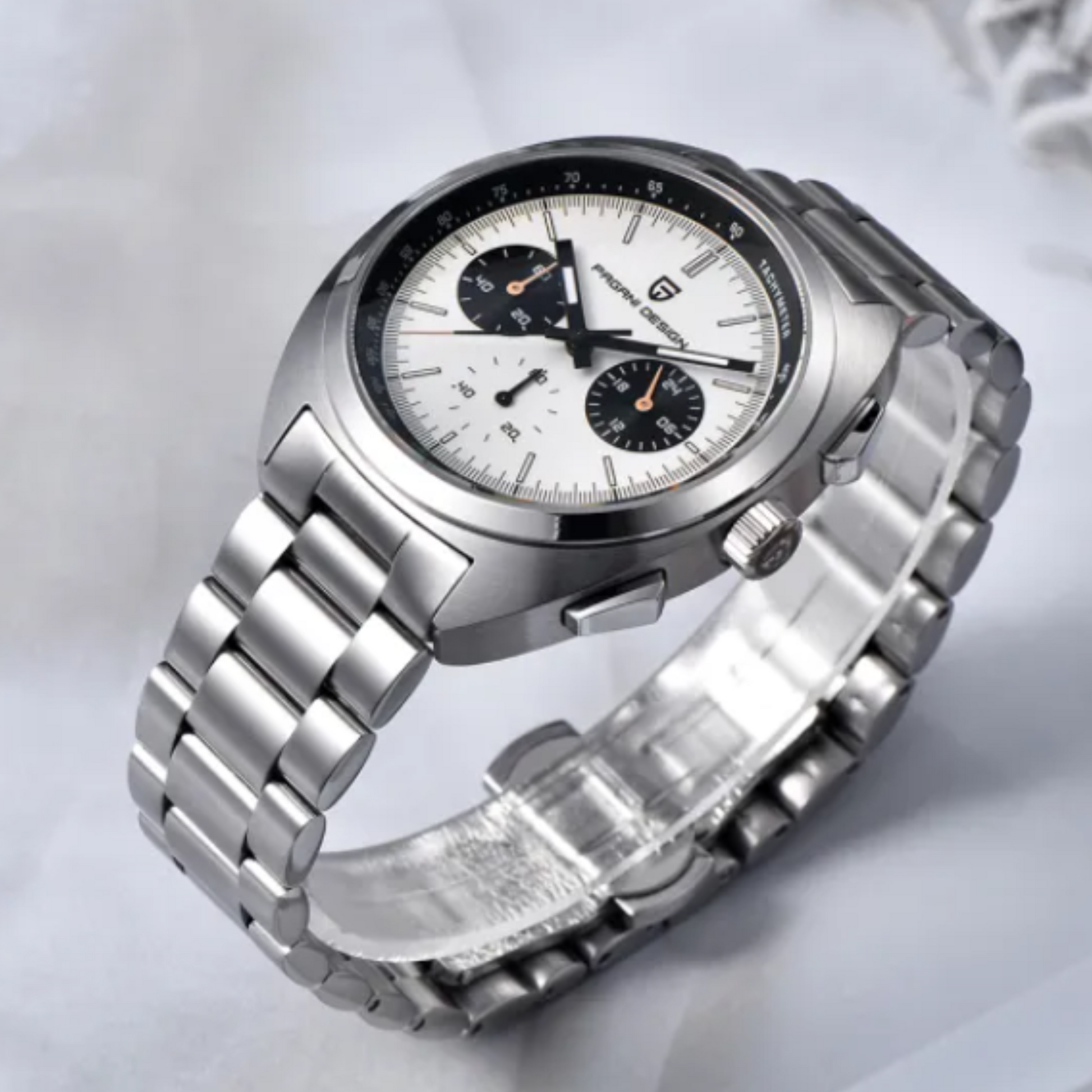 PAGANI DESIGN PD-1782 Men's Quartz Watches Chronograph Stainless Steel 40mm Sports Wrist Watch for Men - White Dial