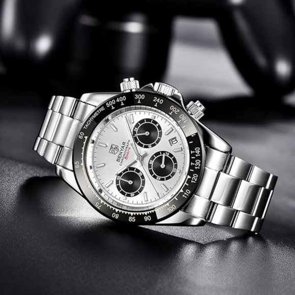 Benyar - BY-5169 White Classic Men's Watch with Chronograph and Stainless Steel Strap