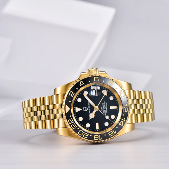 PAGANI DESIGN  PD-1662 V5 Ceramic Bezel Automatic 100M Waterproof GMT Watch for Men - Black/Golden
