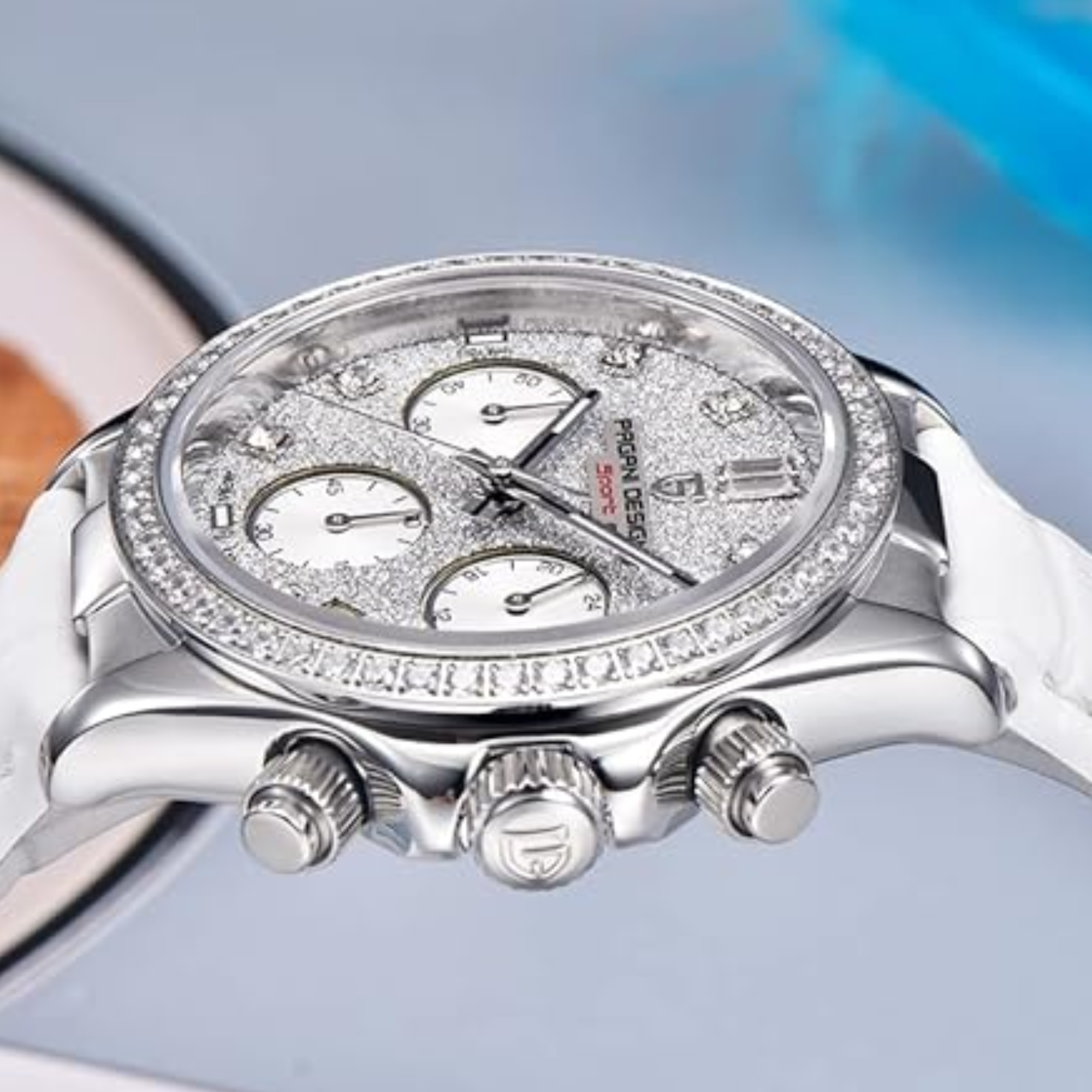 Pagani Design PD1730 Chronograph Date Quartz women's Watch - White Dial with White Strap