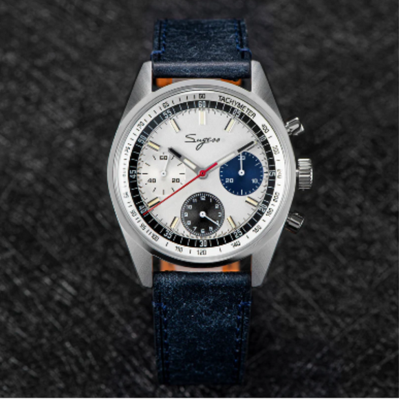 Sugess Chrono Heritage 442 Chronograph Special Dial Swan Neck Regulator White Dial With Blue Starp