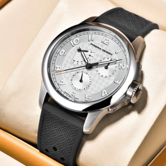 Pagani Design PD-1780 Japanese Quartz Movement Wristwatch with Sapphire Crystal Calendar New 24 Hours 100M Waterproof Watch - White Dial